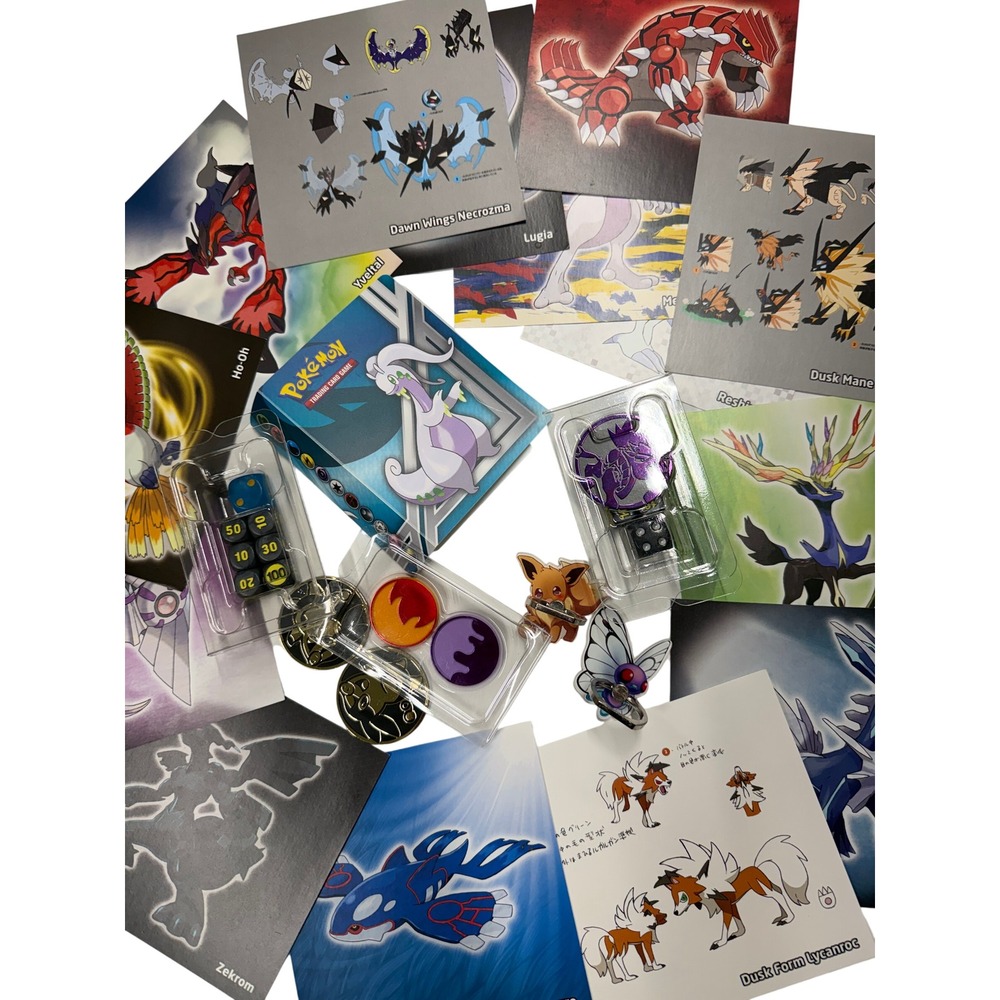Pokemon TCG Accessory Lot Deck Box Coins Dice Art Cards Eevee Phone Ring Bundle